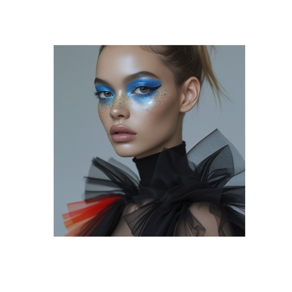 HANDCRAFTED digital art print Vibrant Blue Eyeshadow Palette on a model print